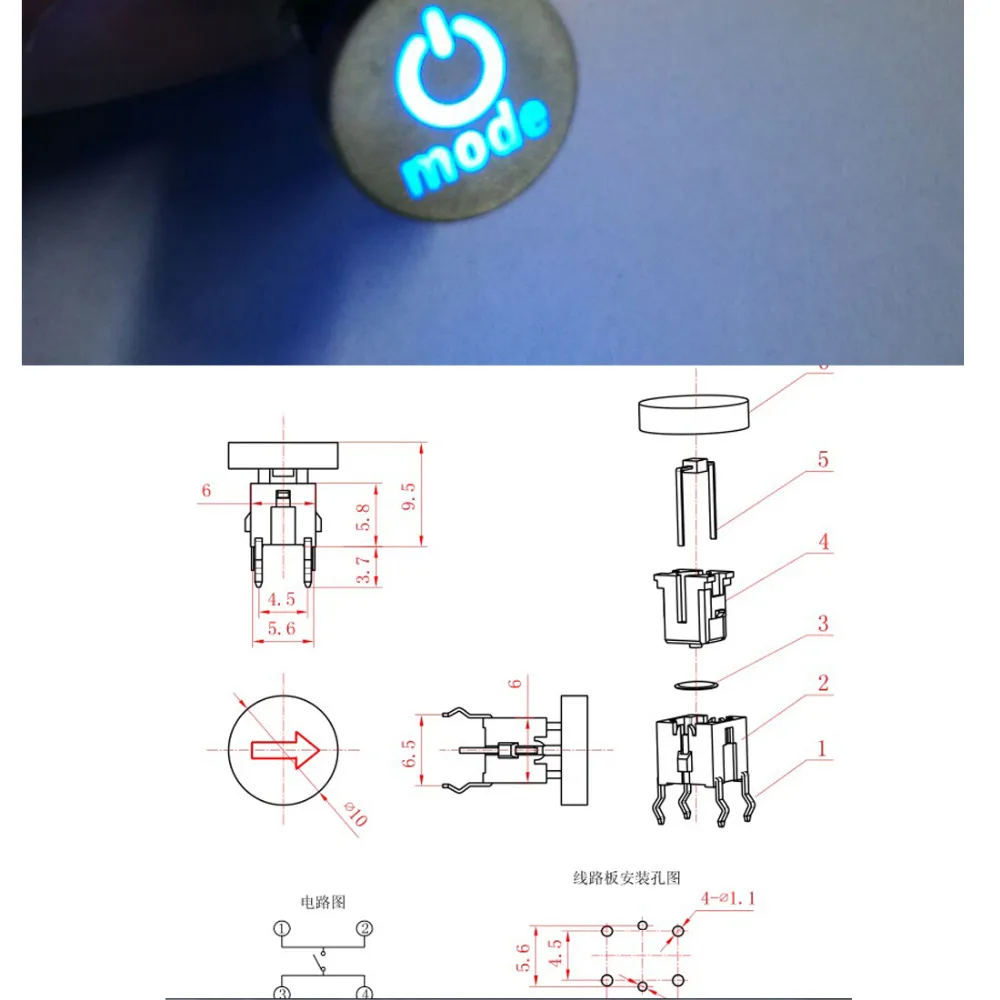 5pcs LED 10mm Mode Cap Shout 12V 50mA Momentary Tact Push Button Switch
5pcs LED 10mm Mode Cap Shout 12V 50mA Momentary Tact Push Button Switch