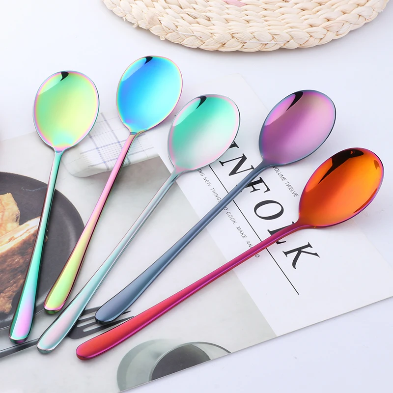 Rainbow Multi-function Tablespoon High Quality Korean Style Dinner Spoons Long Handle Mix Dessert Ice Scoop Egg yo Kitchen Tools
Rainbow Multi-function Tablespoon High Quality Korean Style Dinner Spoons Long Handle Mix Dessert Ice Scoop Egg yo Kitchen Tools