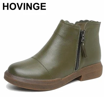 HOVINGE New women Genuine Leather Boots Vintage Style Flat Booties Soft Cowhide Women's Shoes side Zip Ankle Boots
HOVINGE New women Genuine Leather Boots Vintage Style Flat Booties Soft Cowhide Women's Shoes side Zip Ankle Boots