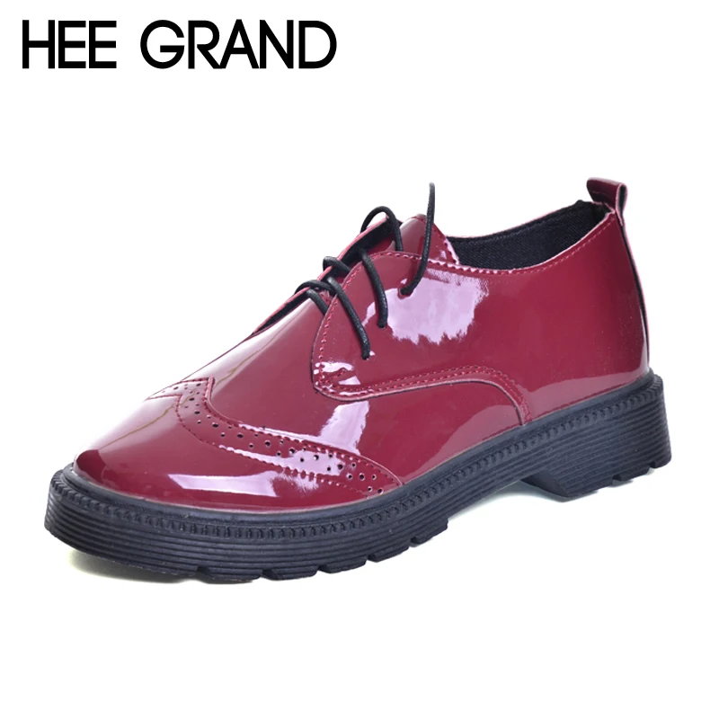 

HEE GRAND Brogue Shoes Woman Lace-up Platform Oxfords British Style Creepers Cut-Outs Flat Casual Women Shoes XWD6004