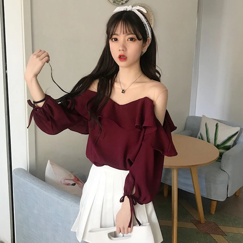 Summer Women Korean Style of the Loose Mesh Stitching Off the Shoulder Chiffon Shirt Temperament Sweet Sexy Lantern Sleeve Tops
Summer Women Korean Style of the Loose Mesh Stitching Off the Shoulder Chiffon Shirt Temperament Sweet Sexy Lantern Sleeve Tops