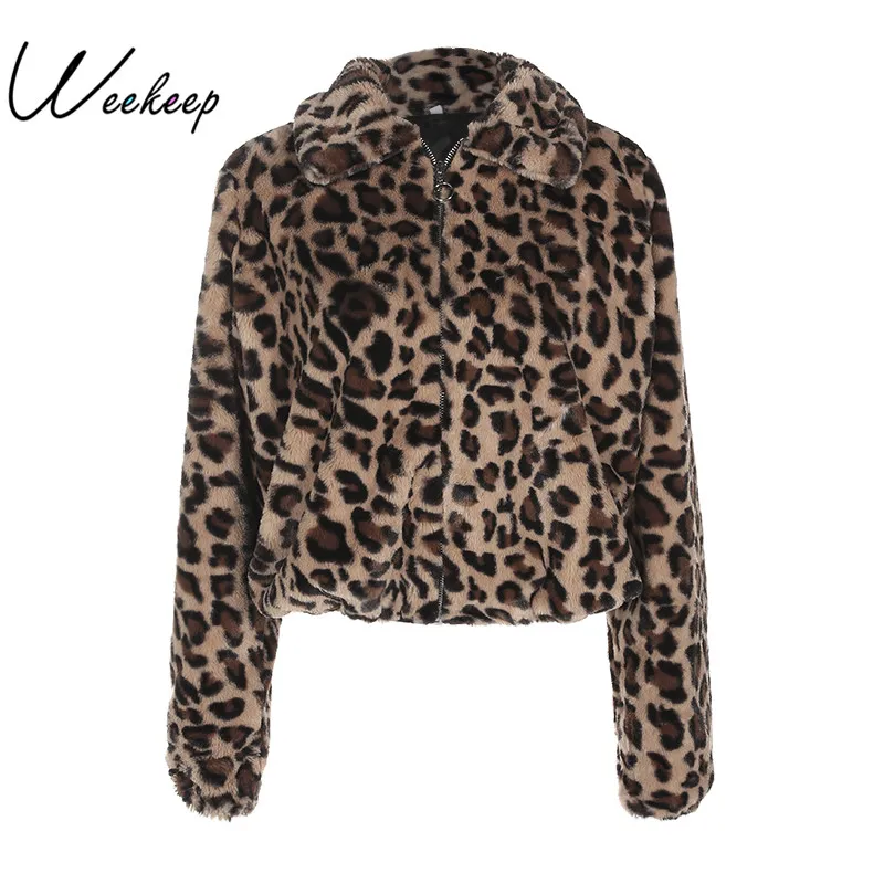 Weekeep Winter Women Warm Thick Leopard Coat Turn-Down Collar Zipper Faux Fur Coats Casaco Feminino Female Harajuku 2018 Jacket
Weekeep Winter Women Warm Thick Leopard Coat Turn-Down Collar Zipper Faux Fur Coats Casaco Feminino Female Harajuku 2018 Jacket