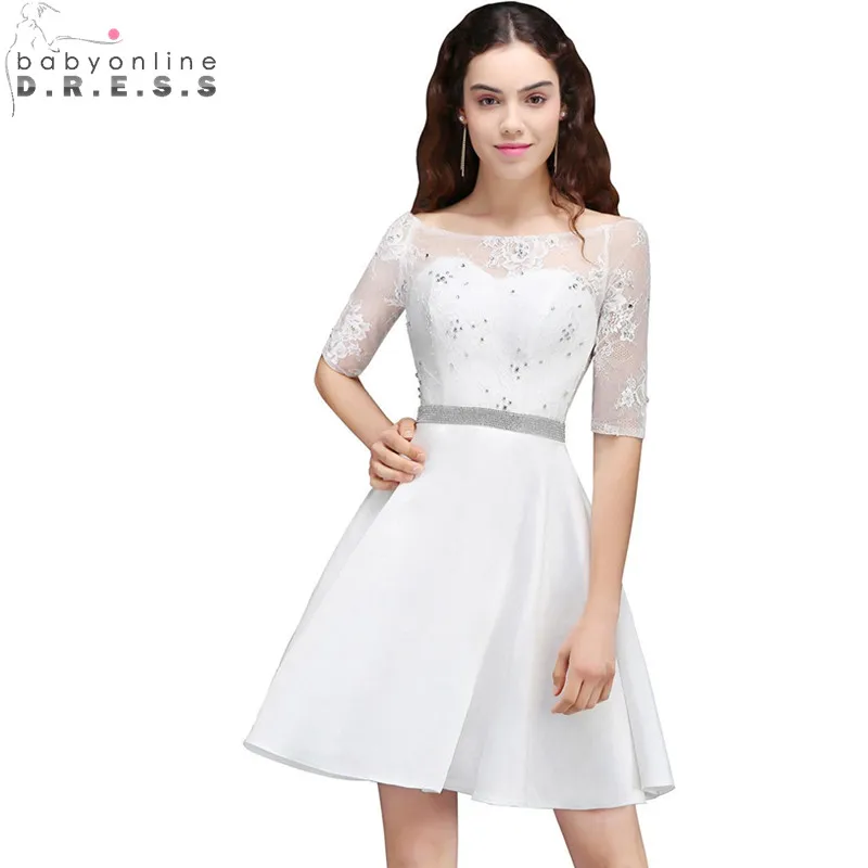 Vestido de Festa Curto Sexy Sheer Back Half Sleeve White Lace Short Evening Dress Short Party Dress with Beaded Belt
Vestido de Festa Curto Sexy Sheer Back Half Sleeve White Lace Short Evening Dress Short Party Dress with Beaded Belt