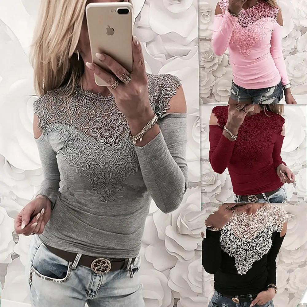 New Spring Autumn Long Sleeve T-shirt Women T Shirt Sexy Lace Crochet Off Shoulder Women Top Black Gray Pink Red Tee Shirt Femme
New Spring Autumn Long Sleeve T-shirt Women T Shirt Sexy Lace Crochet Off Shoulder Women Top Black Gray Pink Red Tee Shirt Femme