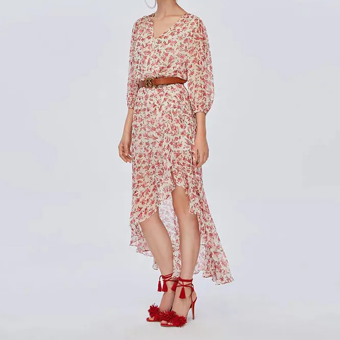 Women Floral Print Dress V Neck Three Quarter Sleeve Midi High Waist Asymmetrical Dresses
Women Floral Print Dress V Neck Three Quarter Sleeve Midi High Waist Asymmetrical Dresses