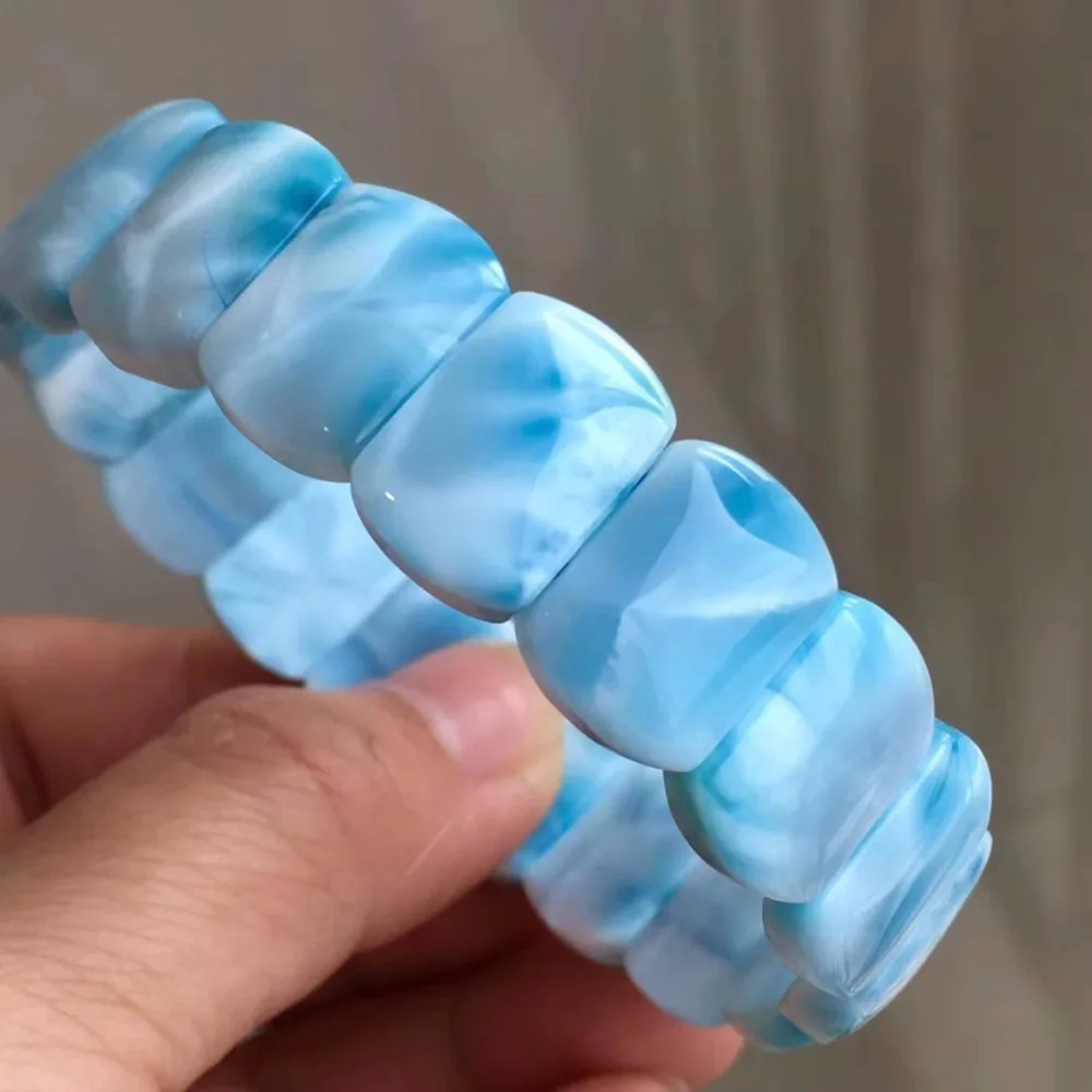 

Top Quality Natural Blue Larimar Gemstone Crystal Stretch Rectangle Beads 16x11x5mm Woman Larimar Bracelets Water Pattern AAAAA