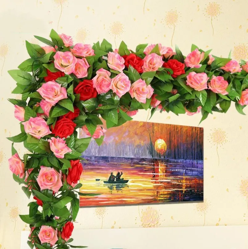 9 Heads Fake Silk Rose Vine Artificial Flowers with Green Leaves Plants Rattan for Home Wedding Wall Hanging Garland Decoration
9 Heads Fake Silk Rose Vine Artificial Flowers with Green Leaves Plants Rattan for Home Wedding Wall Hanging Garland Decoration