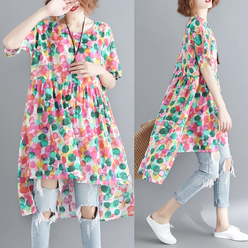 Women Summer Fashion Brand Korea Style Vintage Colorful Dot Print Loose Slim Cover Belly Dress Female Casual Long Dress Cloth
Women Summer Fashion Brand Korea Style Vintage Colorful Dot Print Loose Slim Cover Belly Dress Female Casual Long Dress Cloth