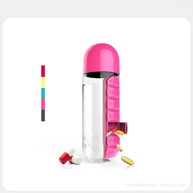 600ml Colorful Combine Daily Pill Box Sport Water Bottle with Built-in Daily 7 Daily Medicine Box Organizer Free Food Grade
600ml Colorful Combine Daily Pill Box Sport Water Bottle with Built-in Daily 7 Daily Medicine Box Organizer Free Food Grade
