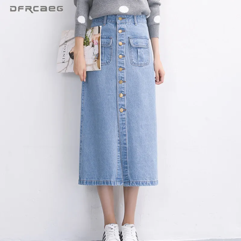 New Arrival 2018 Autumn Retro Blue Long Skirt Jeans For Woman Casual Saia Jeans Longa Feminino Single-Breasted Denim Skirts
New Arrival 2018 Autumn Retro Blue Long Skirt Jeans For Woman Casual Saia Jeans Longa Feminino Single-Breasted Denim Skirts