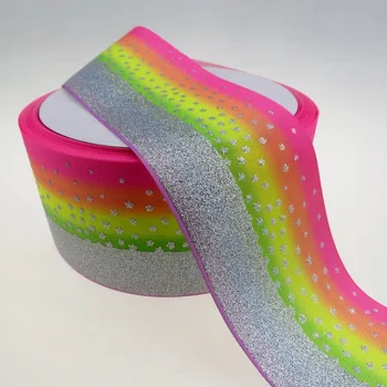 100 yards/lolt , 3" 75mm silver glitter printed with rainbow heat transfer grosgrain ribbon , very soft to make big bow
100 yards/lolt , 3" 75mm silver glitter printed with rainbow heat transfer grosgrain ribbon , very soft to make big bow