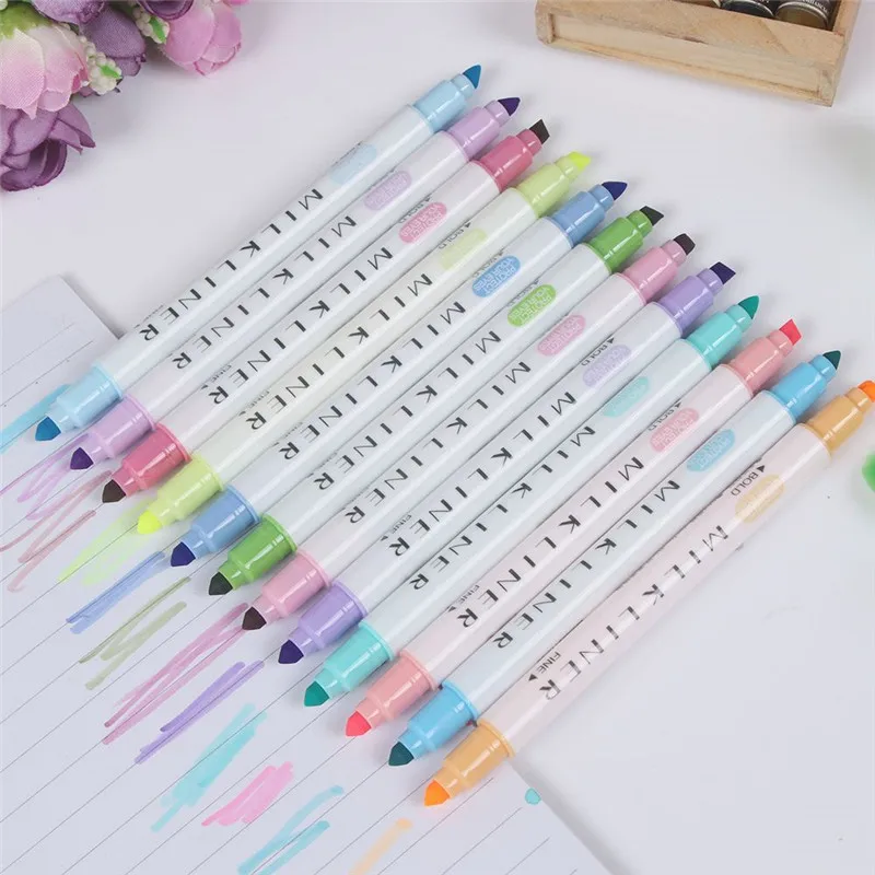 12 Pcs/set Japanese Kawaii Pens Milk liner Double Headed Fluorescent Pen Cute Art Highlighter Drawing Mark Pen Stationery
12 Pcs/set Japanese Kawaii Pens Milk liner Double Headed Fluorescent Pen Cute Art Highlighter Drawing Mark Pen Stationery