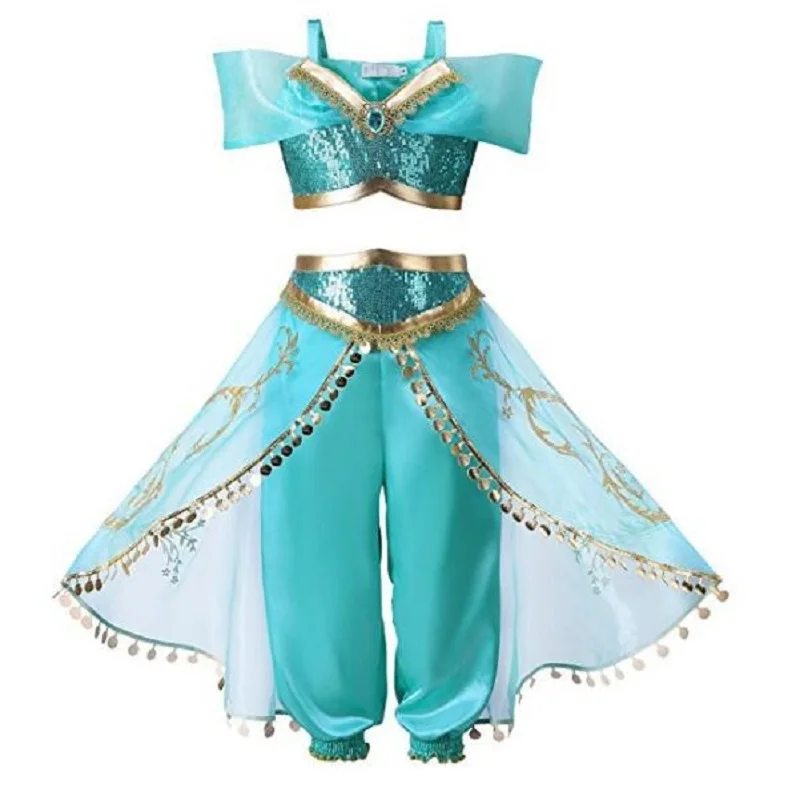 2018 new Kids Halloween Fantasy Arabian Princess Dress up Costume for Girls Summer Sleeveless Sequined Jasmine Cosplay Dresses | Детская