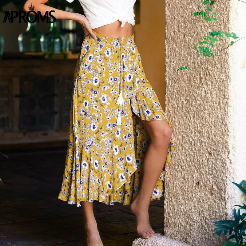 Aproms Boho Floral Print Women Midi Skirt High Waist Elastic Buttons Ruffle Skirt 2019 Summer Elegant Female Long Skirts Bottoms
Aproms Boho Floral Print Women Midi Skirt High Waist Elastic Buttons Ruffle Skirt 2019 Summer Elegant Female Long Skirts Bottoms