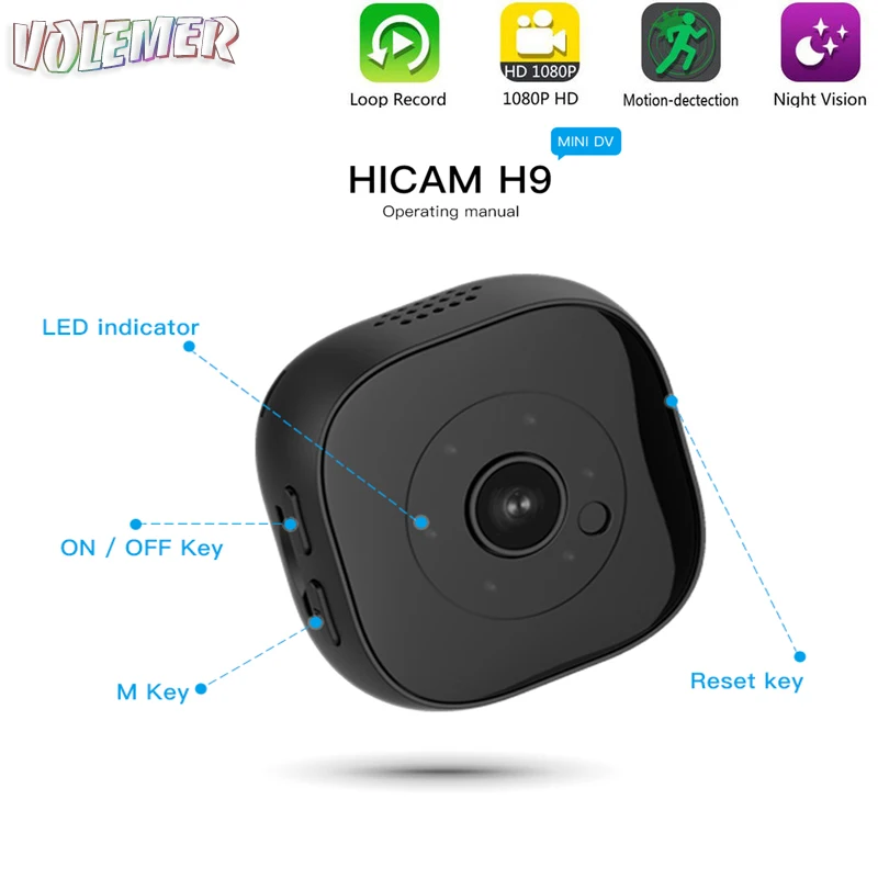 Original Volemer H9 Mini Camera Hd Ir Night Vision Home Security Video Cam Mobile Monitoring Portable Outdoor Sports Camcorder
Original Volemer H9 Mini Camera Hd Ir Night Vision Home Security Video Cam Mobile Monitoring Portable Outdoor Sports Camcorder