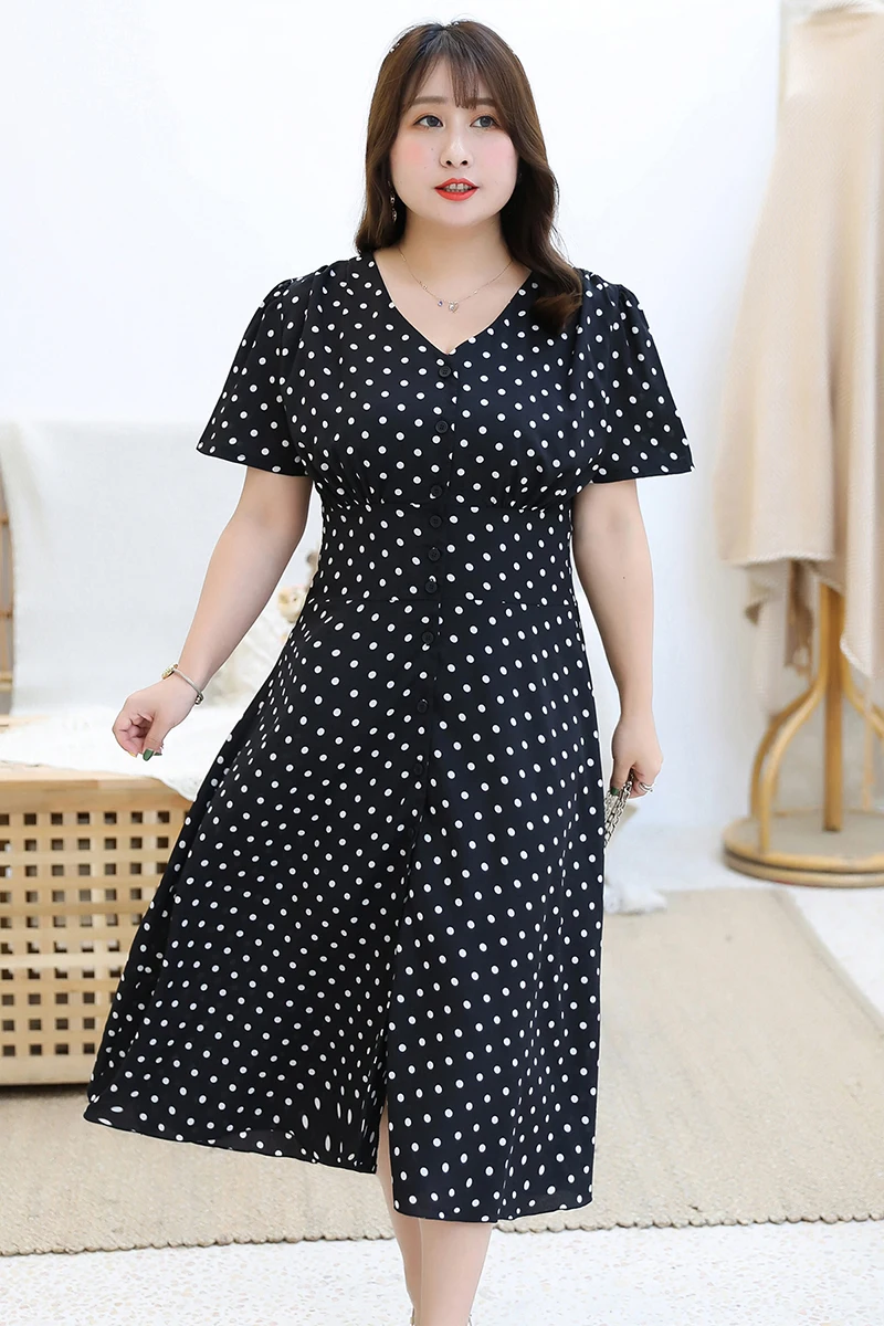 MINSUNDA Plus Size Elegant V Neck Button Up Detail Polka Dot Dress Casual Women Summer Dresses Ladies Short Sleeve A Line Dress
MINSUNDA Plus Size Elegant V Neck Button Up Detail Polka Dot Dress Casual Women Summer Dresses Ladies Short Sleeve A Line Dress
