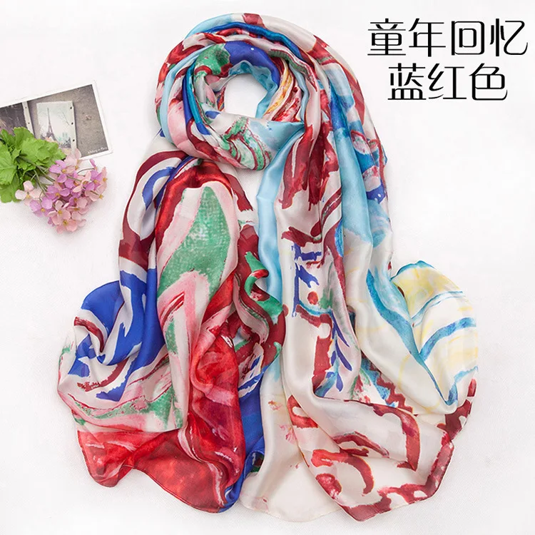 

Memory Of Childhood Printed Fashion Young Good silk feeling Material Satin Chiffon Scarf All-season Match DMXF3 Drop Shipping