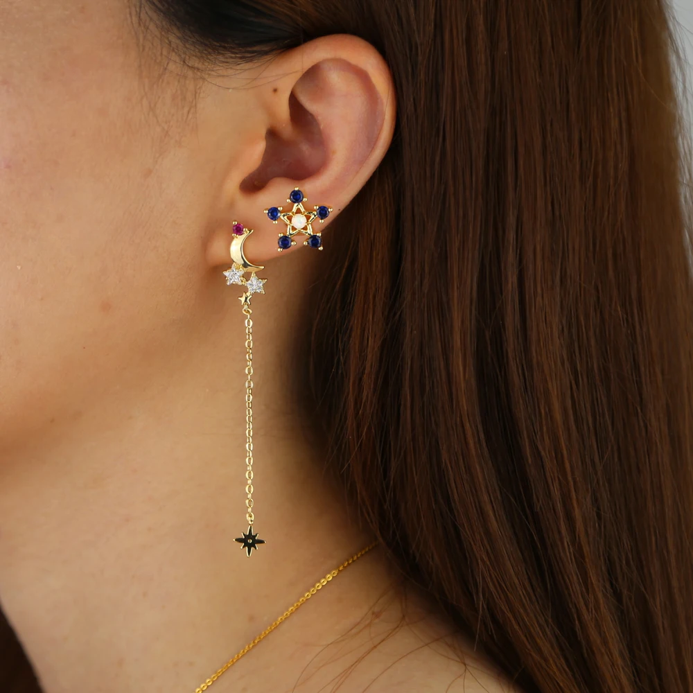 Colourful Stone Cz flowers link chain Tassel drop earring white fire opal star moon starbrust Gold color Asymmetry Earrings
Colourful Stone Cz flowers link chain Tassel drop earring white fire opal star moon starbrust Gold color Asymmetry Earrings