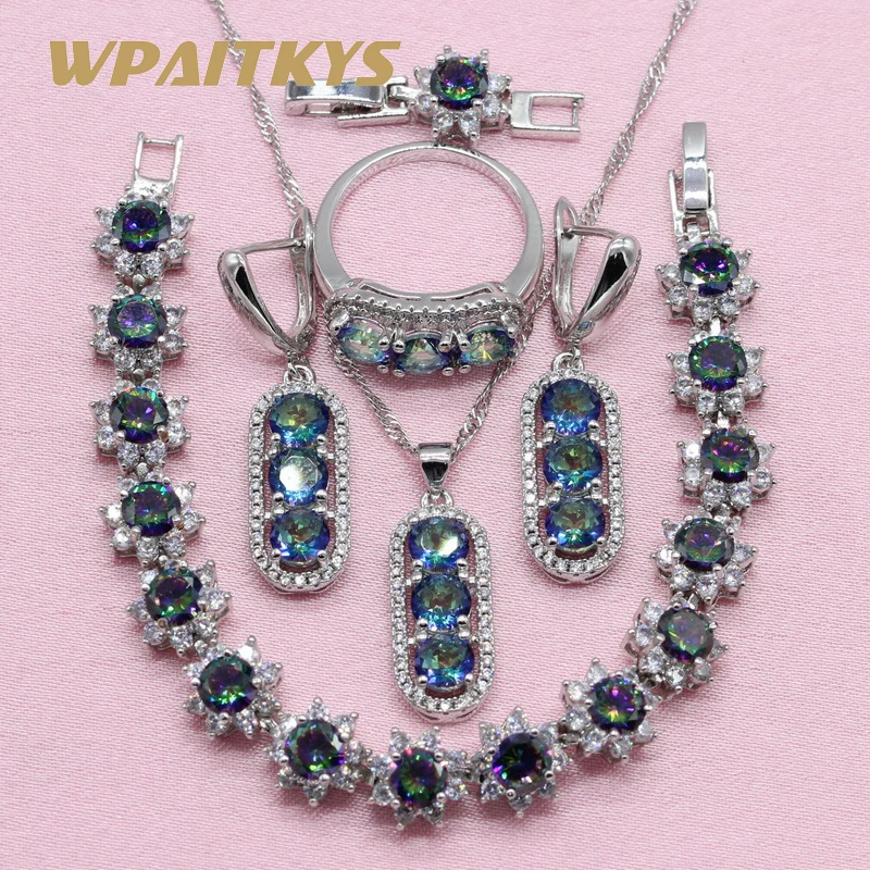 2018 Exquisite Rainbow Cubic Zirconia 925 Silver Jewelry Sets For Women Earring Pendant Necklace Ring Bracelet Free Jewelry Box
2018 Exquisite Rainbow Cubic Zirconia 925 Silver Jewelry Sets For Women Earring Pendant Necklace Ring Bracelet Free Jewelry Box