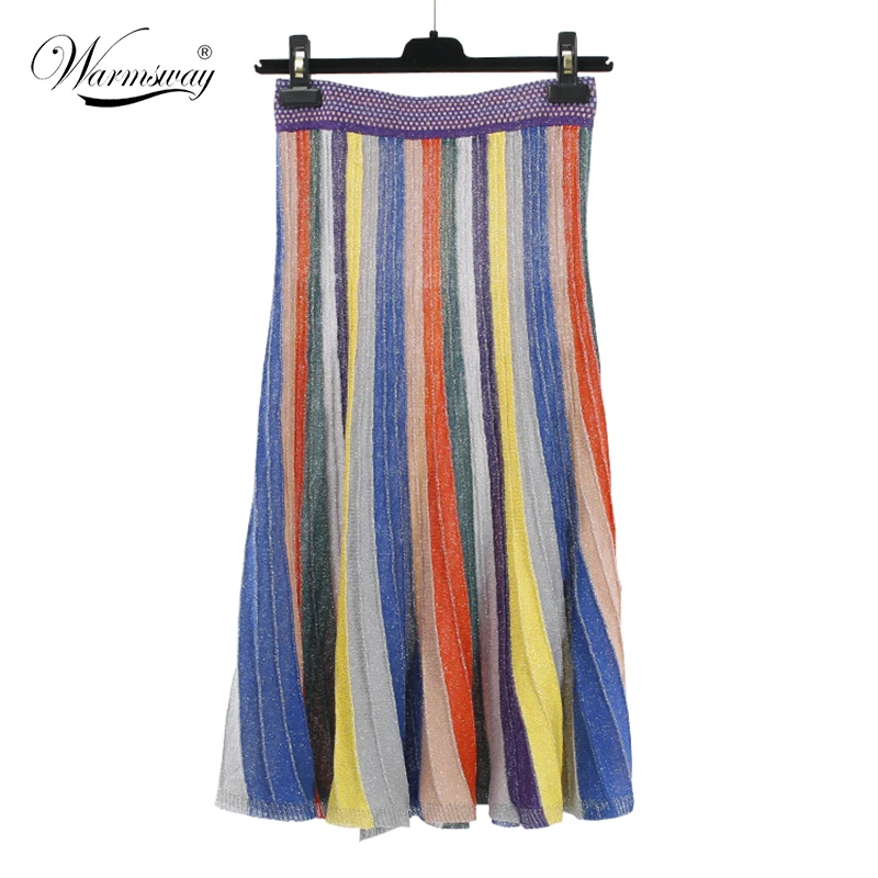 2017 fashion american apparel punk rave colored rainbow high waist tunic pleated long skirt knitted skirts womens WS-065