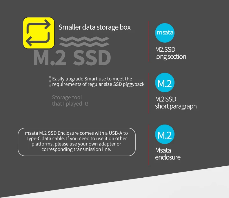 New product Aluminum m.2 ssd case portable hard disk msata to usb type c msata case 224222602280 hard drive msata enclosure (9)