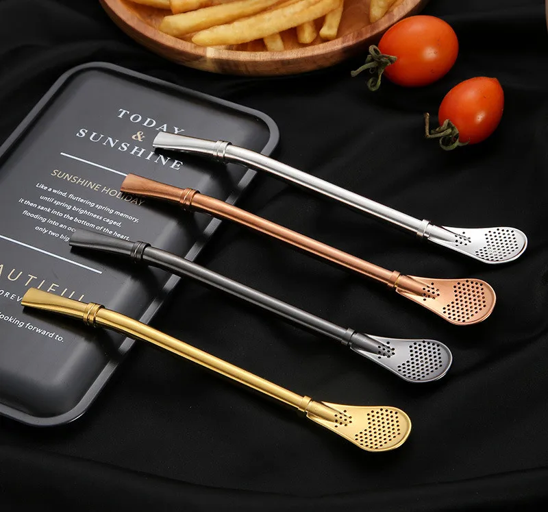 

Stainless Steel Drinking Straw Spoon Tea Coffee Yerba Mate Filter Straws Gourd Reusable Tea Tools Washable Bar Accessories