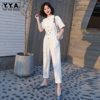 Summer New Solid White Cargo High Waist Straight Jumpsuits Women Fashion Casual Sashes Short Sleeve Ladies Jumpsuits Hot
Summer New Solid White Cargo High Waist Straight Jumpsuits Women Fashion Casual Sashes Short Sleeve Ladies Jumpsuits Hot