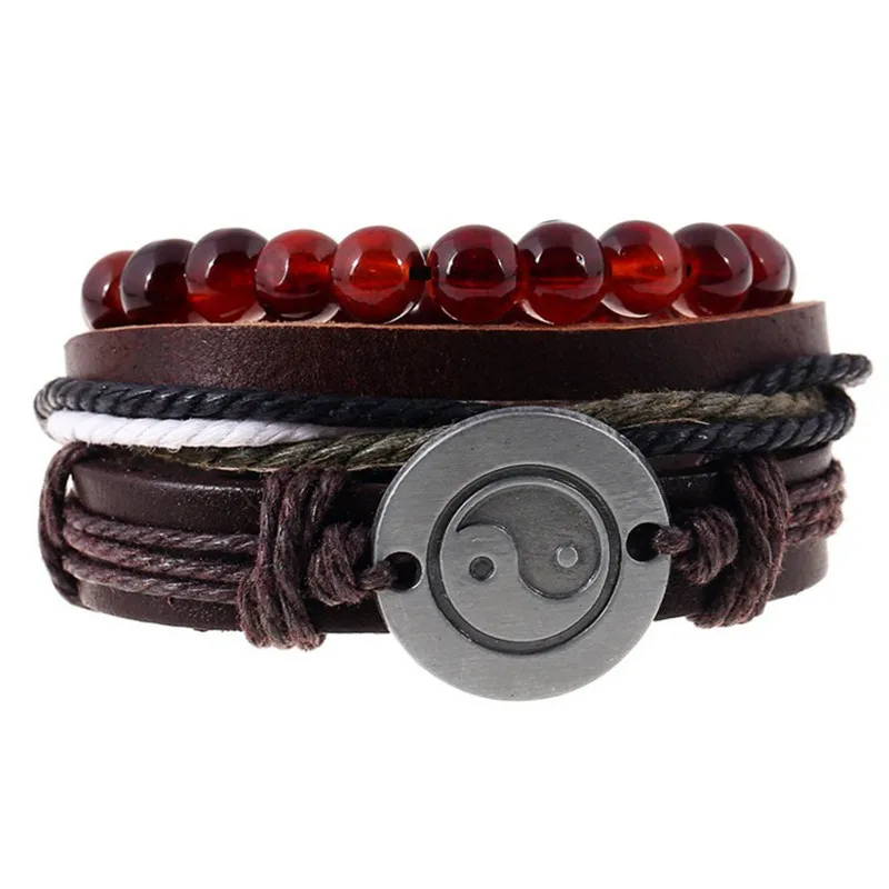 3pcs/set Punk Brown Leather YINYANG TAIJI China Kung Fu charm red onyx Beads Layers stackable Bracelet Bangles for man
3pcs/set Punk Brown Leather YINYANG TAIJI China Kung Fu charm red onyx Beads Layers stackable Bracelet Bangles for man