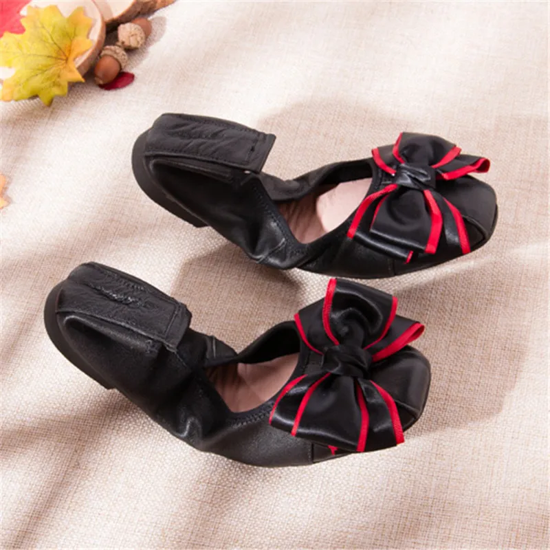 Handmade Autumn Women Genuine Leather Shoes Cowhide Loafers Shoes Sweet Bow Ladies Ballet Flat Shoes For Mom Sapato Plus Size 41 (5)