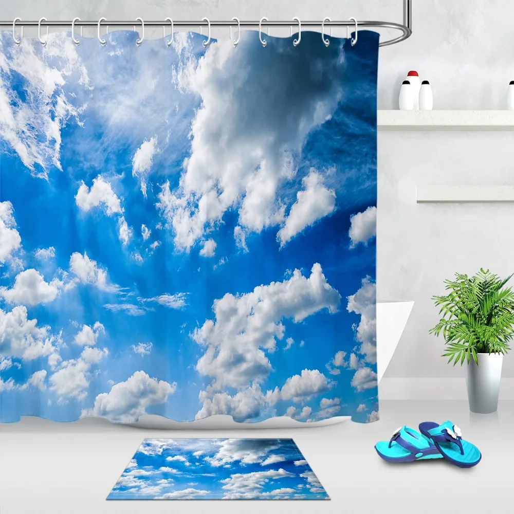 LB Blue Sky And White Clouds Shower Curtains Bathroom Curtain with Mat Set Nature Scenic Waterproof Fabric For Art Bathtub Decor
LB Blue Sky And White Clouds Shower Curtains Bathroom Curtain with Mat Set Nature Scenic Waterproof Fabric For Art Bathtub Decor