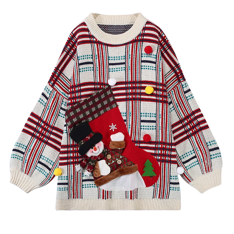 PERHAPS U christmas sweater knitted loose Thicken pullovers long sleeve white red plaid Christmas socks patch appliques M0135
PERHAPS U christmas sweater knitted loose Thicken pullovers long sleeve white red plaid Christmas socks patch appliques M0135