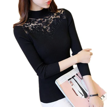 2018 Women Sweaters Fashion Turtleneck Long Sleeve Lace Pullovers Casual Elastic Knitted Sweaters Female Jumper Tops F449
2018 Women Sweaters Fashion Turtleneck Long Sleeve Lace Pullovers Casual Elastic Knitted Sweaters Female Jumper Tops F449