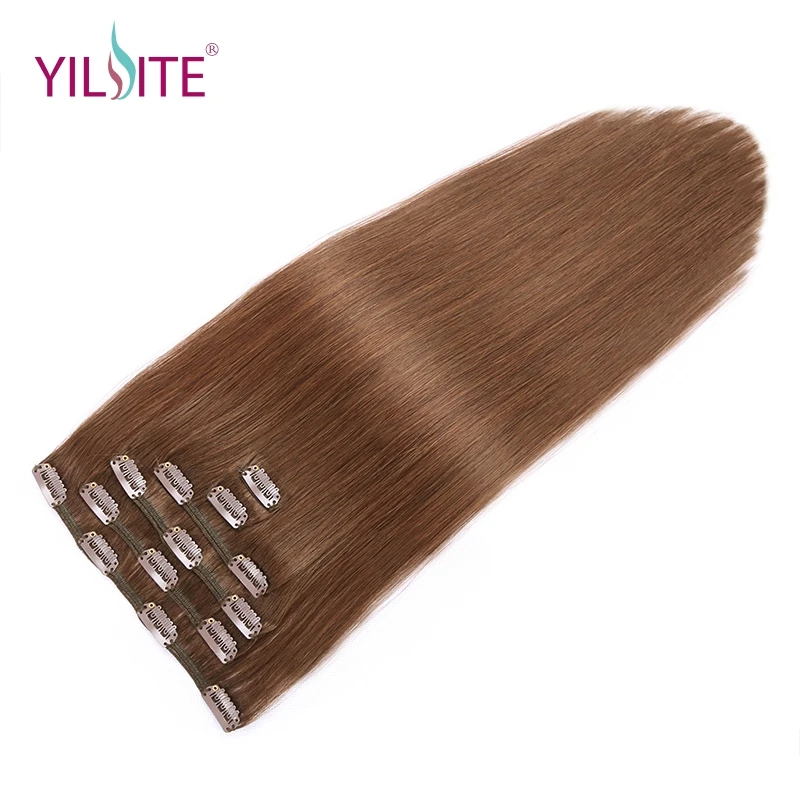 YILITE не Реми прямые человеческие волосы для наращивания на заколках 14 дюймов 20 100% 6