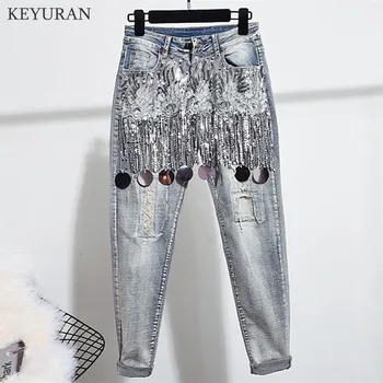 Stretch Skinny Jeans Woman Elastic Denim Ripped Skinny Beading Vintage Casual Thin Pants Feminino Jeans With Luxury Sequined
Stretch Skinny Jeans Woman Elastic Denim Ripped Skinny Beading Vintage Casual Thin Pants Feminino Jeans With Luxury Sequined