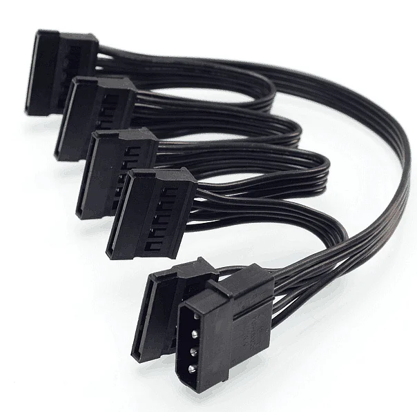 PC Computer DIY 4Pin IDE Molex 1 to 5 15Pin SATA Splitter Hard Drive Power Cable Cord 18AWG Red Cable Connector for energy meter