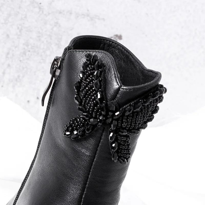 BELISS new design ankle boots for women high heels boots ladies butterfly sexy genuine leather pointed toe (1 (10)