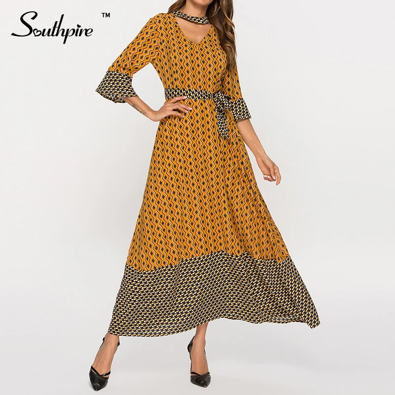 Southpire Geometric Print Patchwork Vintage Dress Sexy V-neck Halter 3/4 Sleeve Maxi Dress Casual Autumn Long Party Dress
Southpire Geometric Print Patchwork Vintage Dress Sexy V-neck Halter 3/4 Sleeve Maxi Dress Casual Autumn Long Party Dress