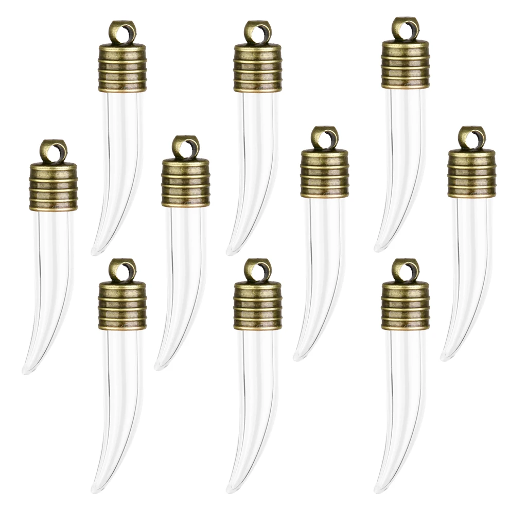 Phenovo 10 Clear Vials DIY Craft Necklace Pendant bronze cap Mini Empty Glass Wishing Bottles Fashion Jewelry DIY accessory
