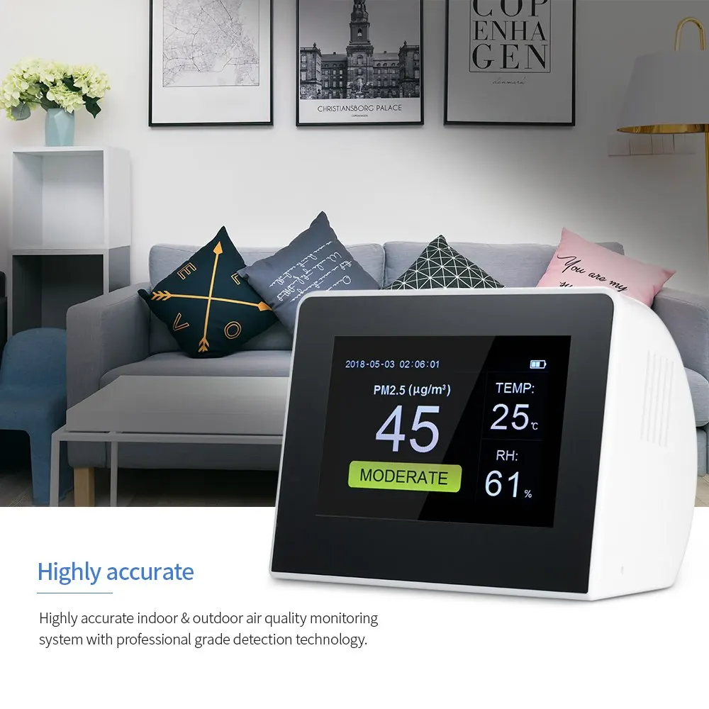 Indoor/Outdoor Air Analyzers Digital Air Quality Detector PM2.5 Formaldehyde Gas Monitor LCD HCHO & TVOC Tester Instrument Meter
Indoor/Outdoor Air Analyzers Digital Air Quality Detector PM2.5 Formaldehyde Gas Monitor LCD HCHO & TVOC Tester Instrument Meter