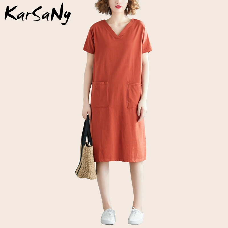 KarSaNy T Shirt Plus Size Dress Summer Women Of Cotton Dresses Women's Cotton Dress With Pockets Women Summer V Neck Dresses
KarSaNy T Shirt Plus Size Dress Summer Women Of Cotton Dresses Women's Cotton Dress With Pockets Women Summer V Neck Dresses