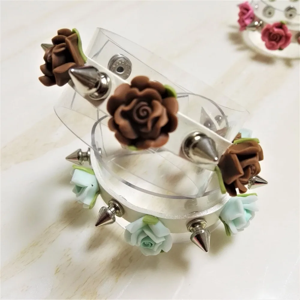 Women Sexy Lolita Fashion Harajuku Handmade Leather Bracelet Rock Punk Rivets Spikes Ceramic Flower Bangle wrist belt two layers
Women Sexy Lolita Fashion Harajuku Handmade Leather Bracelet Rock Punk Rivets Spikes Ceramic Flower Bangle wrist belt two layers