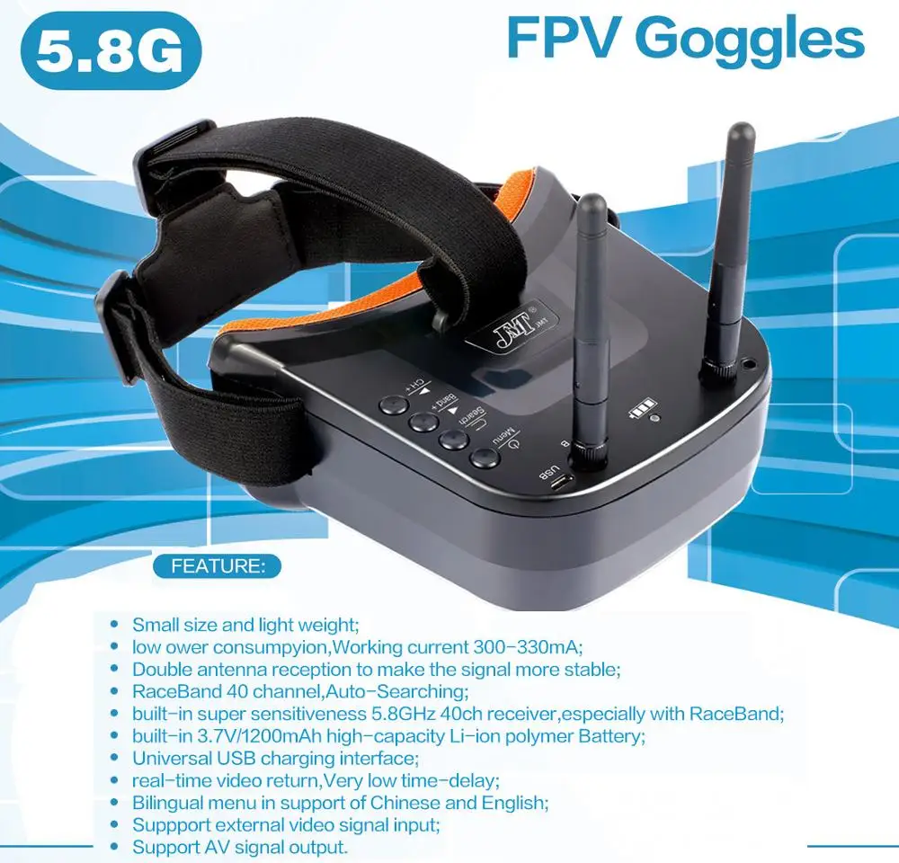 Mini LST-009 FPV Goggles 3 inch 480 x 320 Display Double Antenna 5.8G 40CH for Racing Drone Model
Mini LST-009 FPV Goggles 3 inch 480 x 320 Display Double Antenna 5.8G 40CH for Racing Drone Model