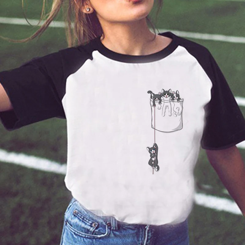 Cat Shirt Funny T-Shirt Women Pocket Kittens printed T Shirt Summer Fashion Casual White And Black Shirt For Girl Or Female
Cat Shirt Funny T-Shirt Women Pocket Kittens printed T Shirt Summer Fashion Casual White And Black Shirt For Girl Or Female