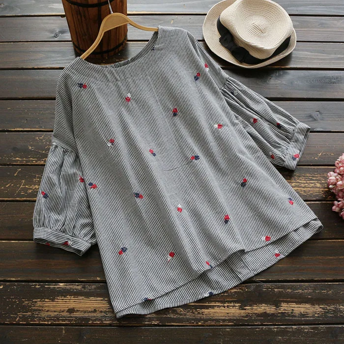 New 2018 Spring Lovely Printed Striped Blouses Women Back Button Up Ruched Half Sleeve Cotton Linen Casual Shirt Female Blusas
New 2018 Spring Lovely Printed Striped Blouses Women Back Button Up Ruched Half Sleeve Cotton Linen Casual Shirt Female Blusas