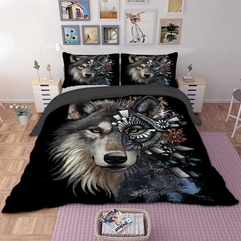 Cartoon Wolf printed Bedding Set Animal Duvet Cover Cover set Bed Cover with Pillow Cases Home Textile 3pcs bedclothes bed set 
Cartoon Wolf printed Bedding Set Animal Duvet Cover Cover set Bed Cover with Pillow Cases Home Textile 3pcs bedclothes bed set