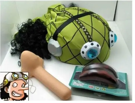 anime One Piece Usopp Cosplay Two years later include : wig + hat + long nose + lips
anime One Piece Usopp Cosplay Two years later include : wig + hat + long nose + lips