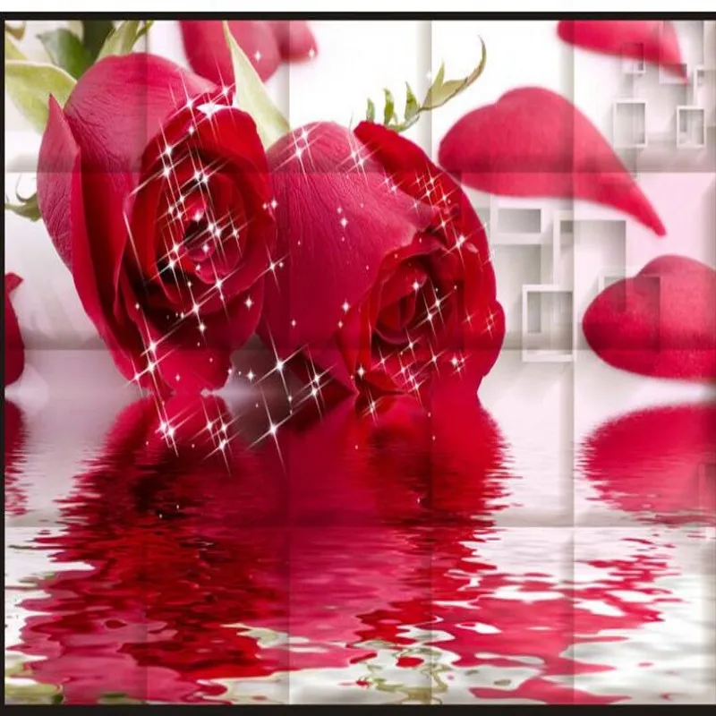 Фото Большие фрески на заказ романтические очаровательные красные 3D розы фон для