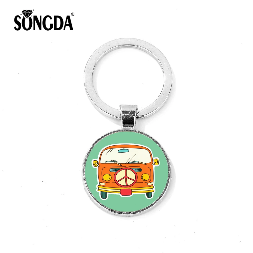 SONGDA Creative Peace Sign City Bus Keychain Hippie Van Glass Cabochon Bag Charm Keyring Car Key Chain Chaveiro Cartoon Trinkets
SONGDA Creative Peace Sign City Bus Keychain Hippie Van Glass Cabochon Bag Charm Keyring Car Key Chain Chaveiro Cartoon Trinkets