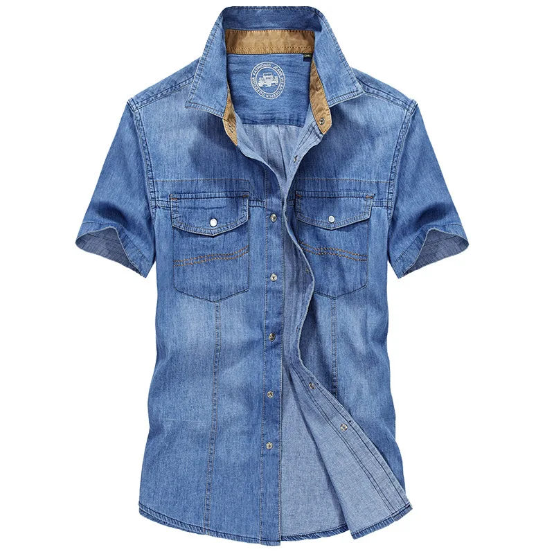 Summer Brand New Denim Shirt Men Short Sleeve Turn-down Collar Cotton Breathable Jeans Shirt Military Casual Chemise Homme
Summer Brand New Denim Shirt Men Short Sleeve Turn-down Collar Cotton Breathable Jeans Shirt Military Casual Chemise Homme