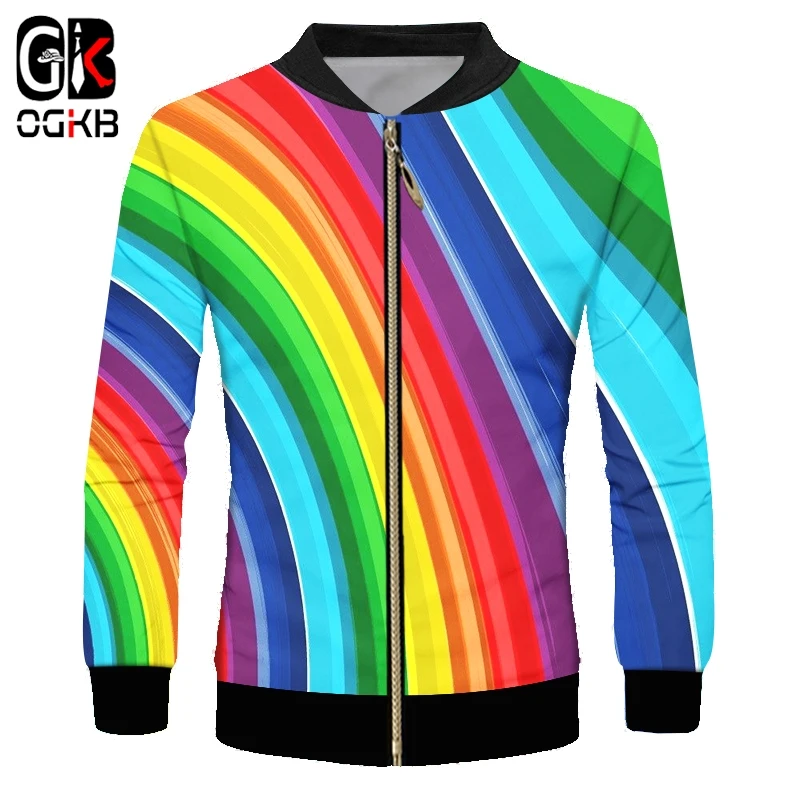 OGKB Zip Jacket Autumn Man New Long Sleeve Tops 3D Printed Colorful And Stripes Lines Oversized Garment Unisex Spring Coat | Мужская